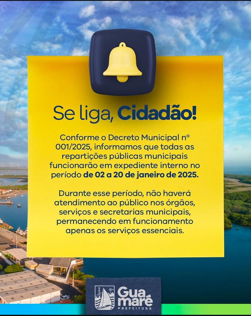 Prefeitura de Guamaré informa que, conforme o Decreto