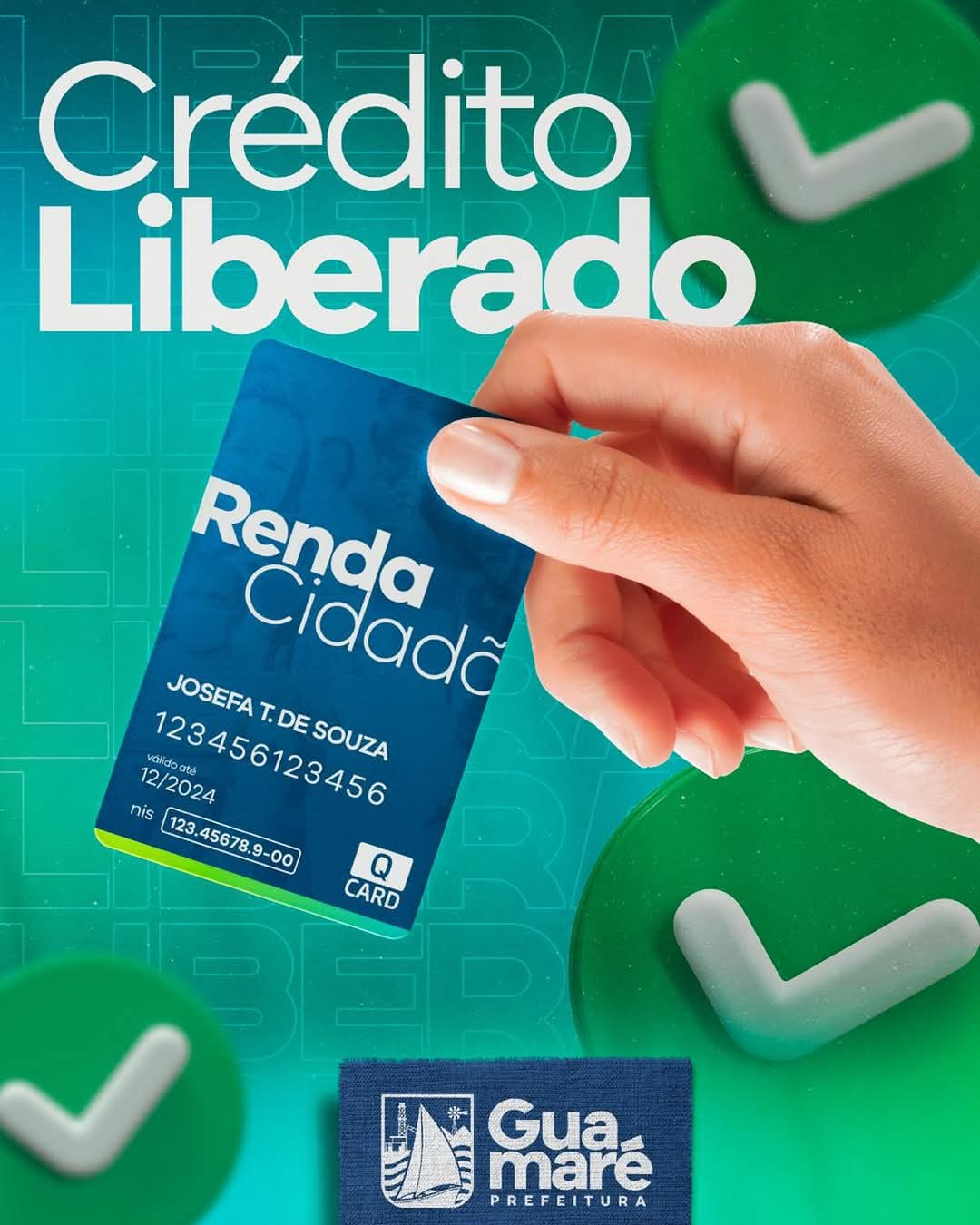 Tá liberado! O crédito do Cartão Renda Cidadã já está disponível para você realizar suas compras no comércio local.