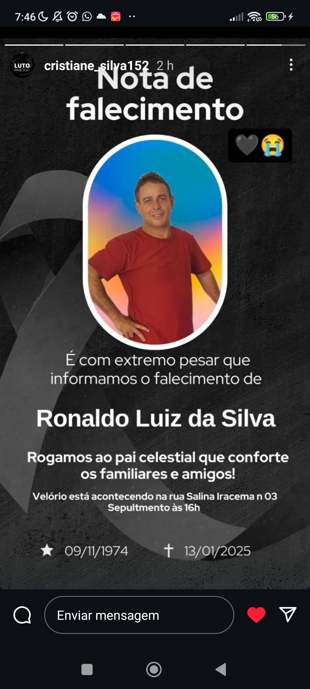 NOTA DE PESAR: É COM PESAR QUE INFORMAMOS O FALECIMENTO DE DE RONALDO LUIZ DA SILVA